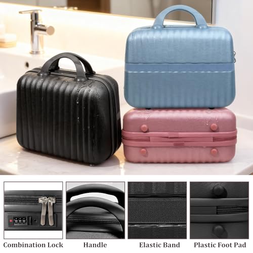 14 Inch Makeup Train Case with Lock Hard Shell Cosmetic Travel Case w Elastic Strap, ABS Portable Toiletry Bag for Toiletries Make up Storage Case Gift for Women Adult