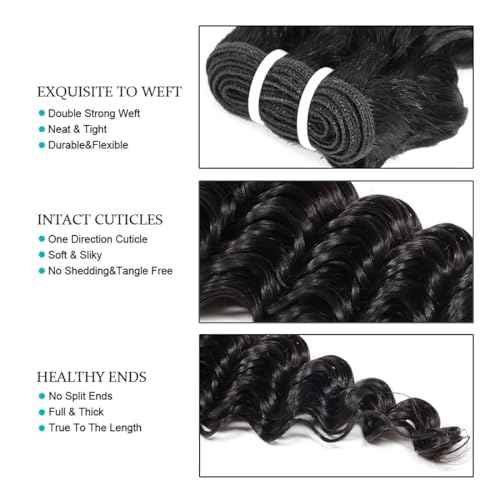 Deep Wave Human Hair bundles 16 Inch 12A Grade Brazilian Hair 100% Virgin Weave Bundles for Black Women (16'' 16'' 16'' 16'')