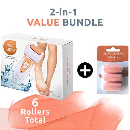 Own Harmony Electric Callus Remover for Feet and 6 Rollers Bundle: Professional Feet Care for Women, CR900 Rechargeable Foot Grinder & Electronic Foot File Pedi Sander for Cracked Heels & Hard Skin