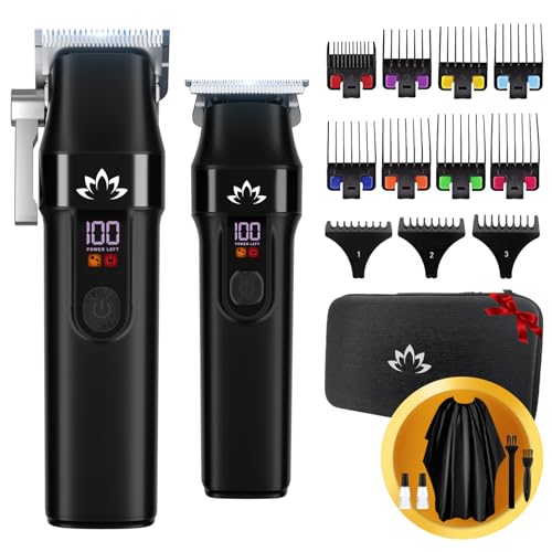 AMULISS Professional Hair Clippers and Trimmer Set for Men - Cordless Haircut Kit with LED Display, Zero-Gap T-Blade Mens Grooming Beard Trimmer for Family & Barber Use (Black)