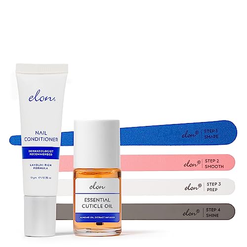 Elon Essentials Kit for Healthy Nails ? Kit Includes Elon Nail Conditioner, Cuticle Oil & File Set ? Manicure Set for Daily Strengthening and Moisturizing Cuticles