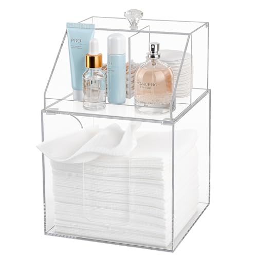 Disposable Facial Towel Holder with Storage Box – 6.7x6.7x10 Clear