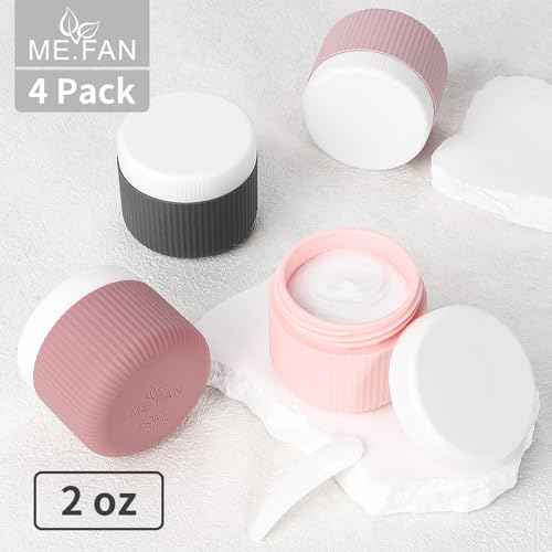 ME.FAN Travel Containers for Toiletries, TSA Approved 2 oz Silicone Cream Jars, Leak-proof Journey Containers, Trip Accessories with Lid for Cosmetic Face Hand Body Cream 4 Pack White Lid Pink