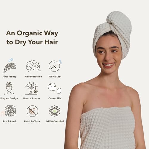 Japanese Cotton Hair Drying Towel Wrap with Button | Quick-Dry