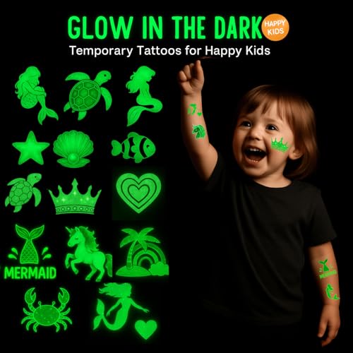 100PCS Glow in The Dark Mermaid Temporary Tattoos