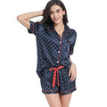 Women's Satin Pajama Set 2-Piece Sleepwear Loungewear Button Down Short Sleeve Silky PJ Set