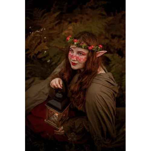 MOSTORY Green Elf Mushroom Crown - Fairy Woodland Crown Forest Flower Headpiece Floral Circlet for Women Renaissance Carnival Cosplay Photo Shoot