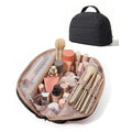 BAGSMART Travel Makeup Bag for Women, Portable Fold-down Cosmetic Case, Puffy Padded Make Up Organizer Pouch, Water-resistant Toiletry Bag for Toiletries, Brushes, Black