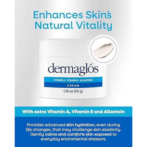 Dermaglos Moisturizing Cream | Vitamin A (Retinoids), Vitamin E & Allantoin | Rich Moisturizer for Wrinkles, Stretch Mark Prevention, Tattoo Aftercare, Scar cream, Hydration for Smooth Skin | 1,76 oz