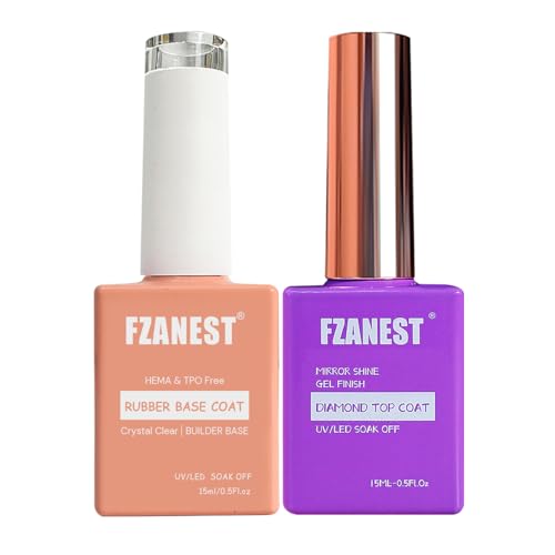 FZANEST Rubber Base & No Wipe Top Coat Gel Nail Polish Set