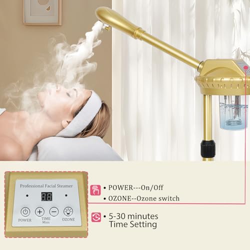 Professional Facial Steamer with Wheels, Ozone & 30-Min Timer