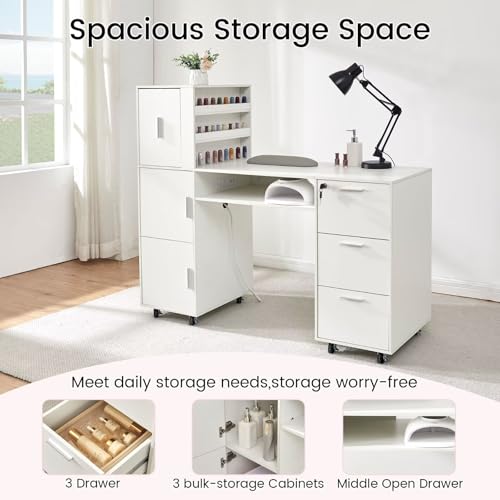 Professional Nail Manicure Table with Storage & Power Outlets