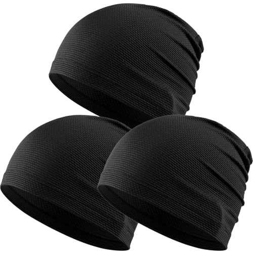 Justrideon 3-Pack Cooling Skull Cap Breathable 3D Honeycomb Mesh – Black
