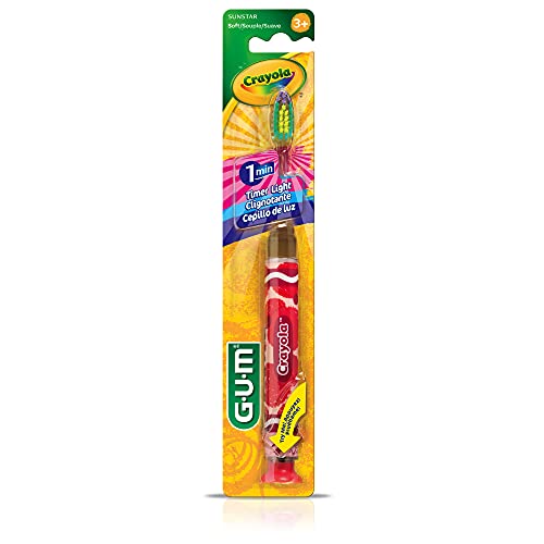 GUM Crayola Timer Light Toothbrush for Kids, Soft Bristles, Suction Cup Base, Children & Toddler Toothbrush 3 Year Old+, 1 Count (Pack of 4)
