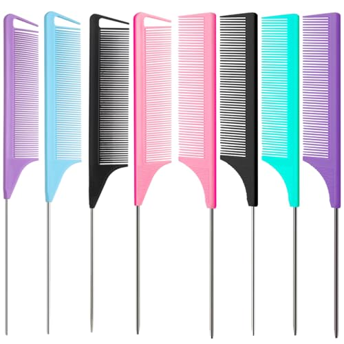8-Piece Hairdressing Steel Comb Set with Fine Teeth & Color Options