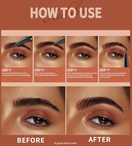 4-Fork Microblading Eyebrow Pen - Waterproof & Smudge-Proof