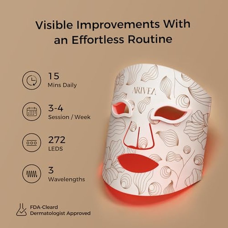 ARIVEA Red Light Therapy Mask – 272 LEDs Wireless LED Face Mask