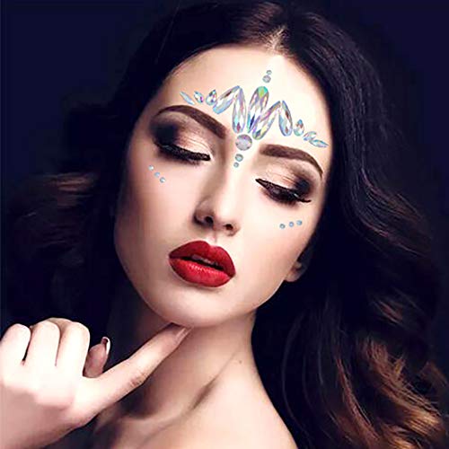 Chicque Rhinestone Face Jewels Mermaid Body Jewelry Glitter Crystal Eyes Face Gems Stone Rave Party Festival Sticker Jewels for Women and Girls 2PCS (A)