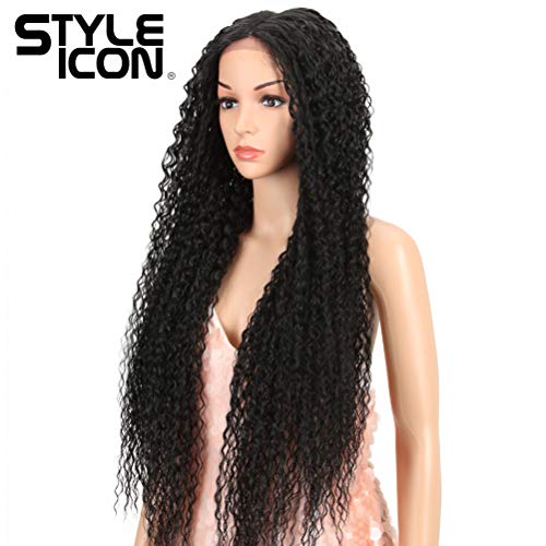 Style Icon 38¡± Long Curly Wig Lace Front Wigs Synthetic Wigs with Baby Hair Half Hand Tied 130% Density Hair Replacement Wigs (38", 1B)