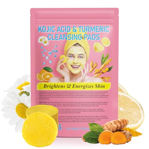 40 Pack Turmeric Kojic Acid Cleansing Pads with Vitamin C - Exfoliating Facial Wipes