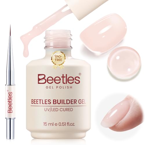Beetles Builder Gel for Nails - Neutral Nude Vanilla Haze, TPO-Free, 15ml with Nail Art Brush