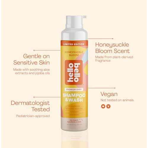 Hello Bello Ultra-Hydrating Baby Shampoo & Body Wash, Honeysuckle Bloom Scented, Tear Free & Safe for Sensitive Skin, Dermatologist Tested & Pediatrician Approved, 10oz Bottle