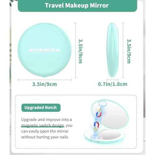 WOBSION Travel Compact Mirror,Portable 1x/10x LED Makeup Mirror with Magnification,Handheld 2-Sided Pocket Mirror, 3.5in Small Mirror for Purse,Handbag,Gift,Cyan&Pink,2 Pack