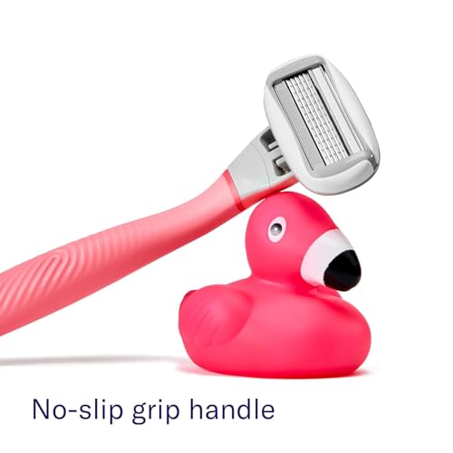 Flamingo Pink Shaving Razor Kit for Women with 4 Refills and Holder - 5-Blade Cartridge