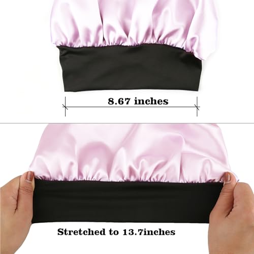 Double Layer Long Satin Bonnet for Kids/Children/Teens, Silky Bonnet Sleep Cap with Elastic Band for Curly Hair Braids (Pink)