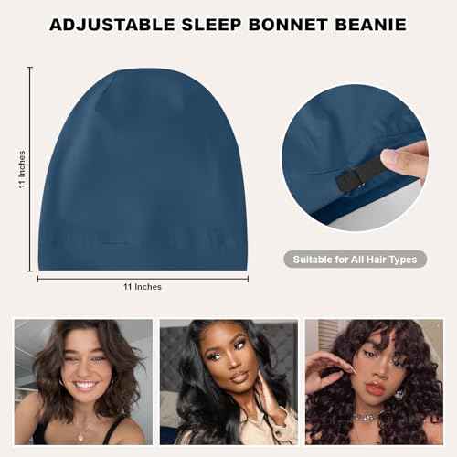 4Pcs Silk Satin Bonnets for Women Men, Adjustable Hair Wrap Slouchy Beanie Hat for Curly Hair