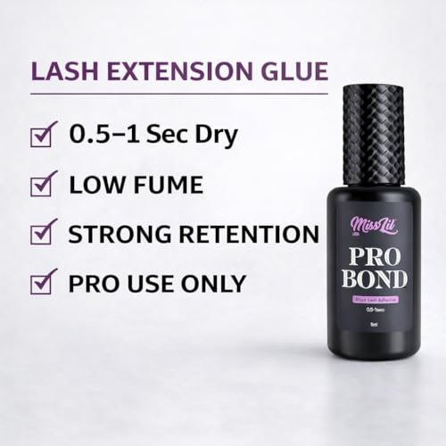 Miss Lil USA Eyelash Extension Glue, Extra Strong Professional Lash Extension Glue (5ml), 0.5-1 Sec Drying Time, 7-8 Weeks Bonding Power, Latex Free Lash Adhesive, Professional Use Only (Black)