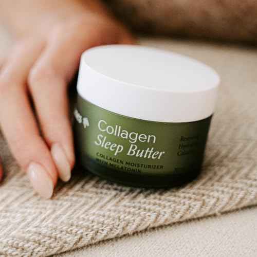 Collagen Sleep Butter Night Cream with Vegan Collagen, Hyaluronic Acid & Melatonin Complex ? Hydrating Overnight Moisturizer for Dry or Mature Skin