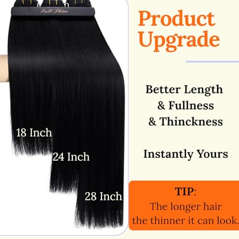 Full Shine 26 Inch Jet Black Remy Human Hair Weft Extensions