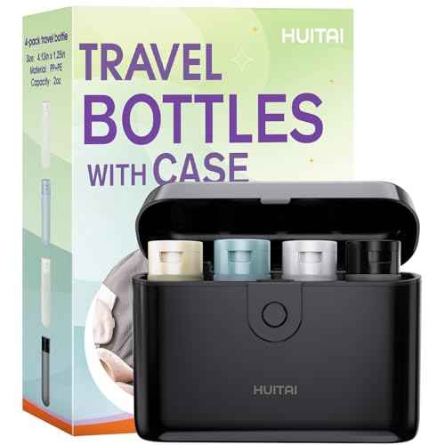 Travel Bottles with Case, 4x2oz TSA Approved, Leak-Proof, Press to Unlock, Compact & Portable Travel Toiletries (Black)