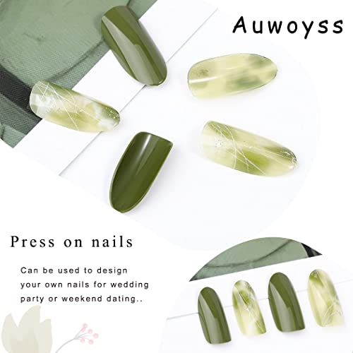 Auwoyss Long Orange Press on Nail Coffin Fake Nails Sparkly Glossy False Nails Clip on Nails Full Cover Acrylic Nail Tips Manicure for Women and Girls 24PCS