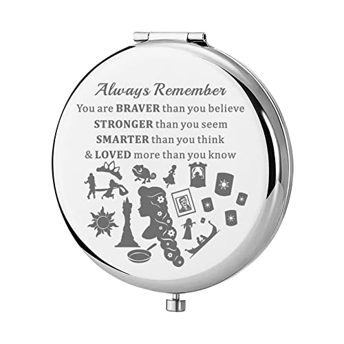 KEYCHIN Princess Sun Pocket Mirror Fairytale Fans Gift You are Braver Stronger Than You Think Compact Makeup Mirror (Rapunzel-S)