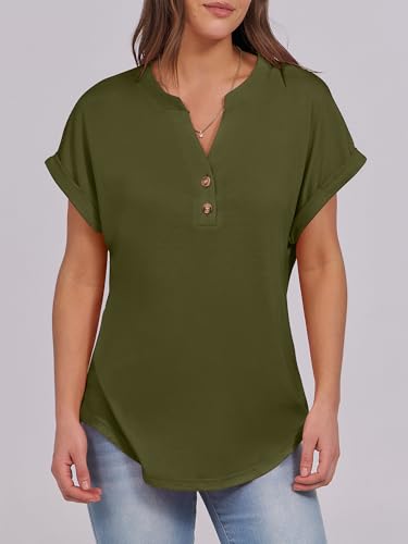 ANRABESS Women's Short Sleeve Henley Top - Casual Summer Blouse