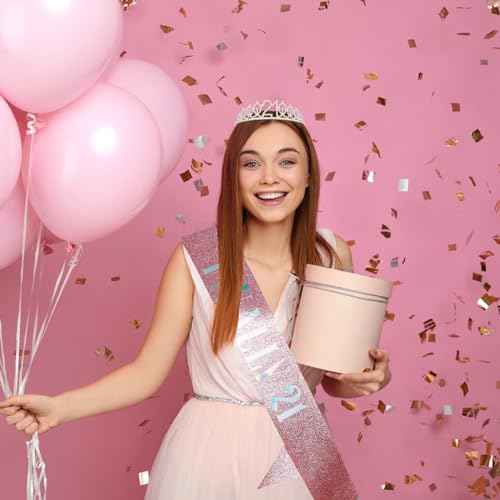 21st Birthday Crowns and Sashes for Women, Princess Tiara Sash Set Elegant Sliver Crown with Combs for Girls, 21st Birthday Decorations for Her Party Hair Accessories Gifts