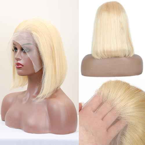 Bob Wig Human Hair 13x4 HD Lace Frontal Short Straight Lace Front Bob Wigs for Black Women Human Hair Pre Plucked Glueless Side Part 200% Density 613 Blonde Color 10 Inch