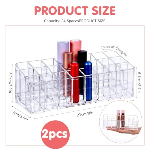 2 pcs Rollerball Perfume Organizer, 48 Spaces Clear Acrylic Perfume Storage Holder Beauty Scent Holder, Makeup Lipgloss Lipstick Display Case