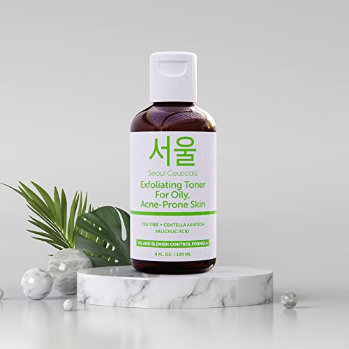 SeoulCeuticals Korean Toner for Oily Acne Prone Skin – Korean Skin Care Tea Tree Toner for Face – Facial Toner Centella Asiatica, Salicylic Acid. 4 FL OZ