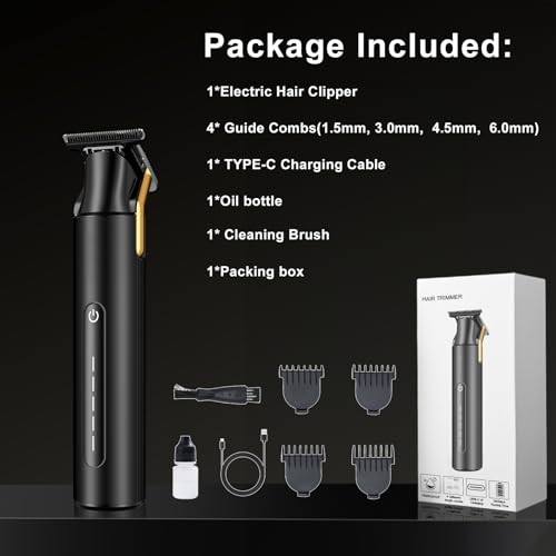 Hair Trimmer for Men,Professional Barber Trimmer,Cordless T-Blade Hair Clippers Precision Edgers T Liners Rechargeable Beard Trimmer,Waterproof Haircut kit,Long-Lasting Battery