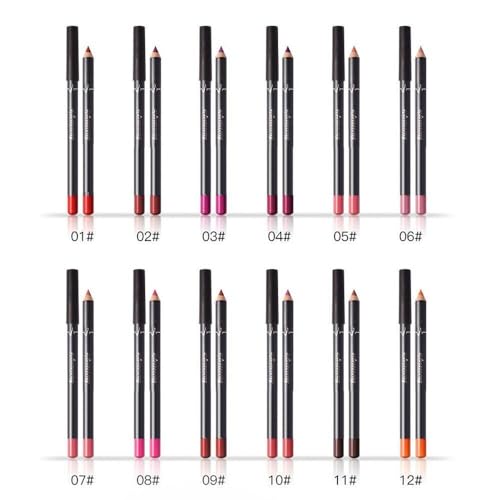 12-Piece Lip Liner Set - Long Lasting Waterproof Matte