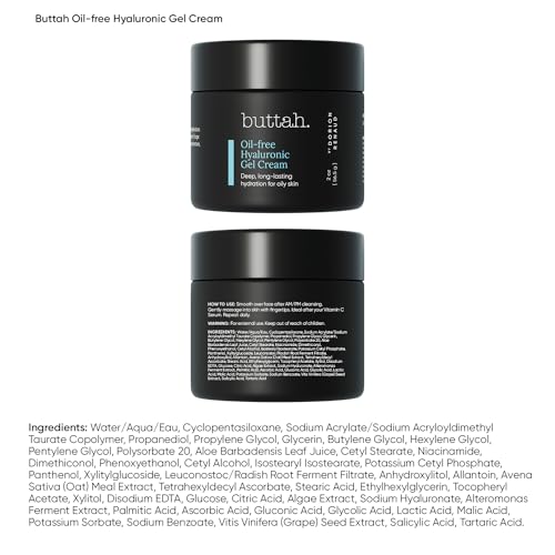 Buttah Skin by Dorion Renaud Oil-Free Hyaluronic Gel Cream 2oz - Daily Moisturizer - Hyaluronic Acid for Deep Hydration - AM & PM Moisturizer - Naturally Based Skin Care - Black-Owned Skincare