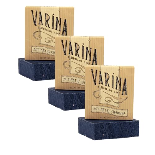 Varina Organic Activated Charcoal Bar Soap - Gentle Cleansing for Sensitive Skin, Unscented - 3 Pack - Experience Healthy and Glowing Skin