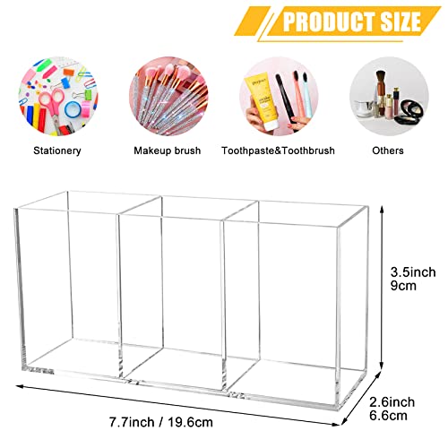Cerpourt Clear Acrylic Makeup Brush Organizer with 3 Compartments