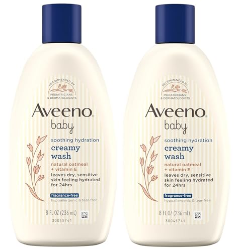 Aveeno Baby Soothing Hydration Creamy Body Wash with Natural Oatmeal, Baby Bath Wash for Dry & Sensitive Skin, Hypoallergenic, Fragrance-, Paraben- & Tear-Free Formula, 8 fl. oz (Pack of 2)