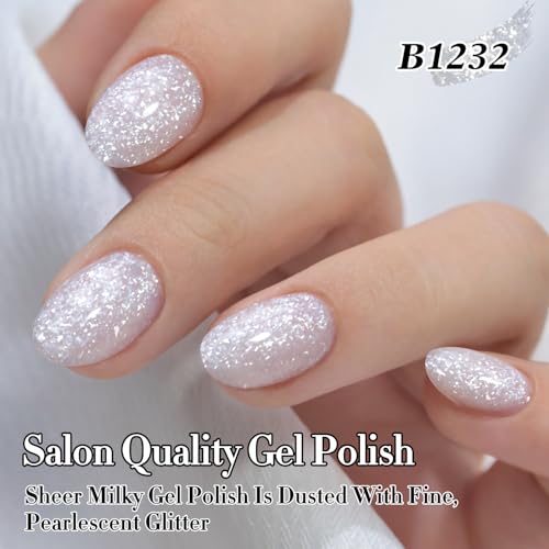 Double Rhythm 15ML Sheer White Snow Glitter Gel Nail Polish - Soak Off, Long Lasting Art Manicure