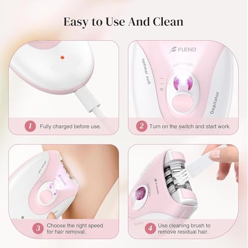 Epilator, Epilators Hair Removal for Women - 2-Speed Epilator with Massage Pad, Rechargeable LED Hair Removal Device for Face/Bikini/Arms/Legs/