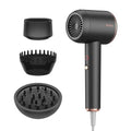 Black Professional Ionic Hair Dryer with Diffuser & Nozzle - Fast, Low Noise Styling